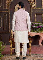 Thumbnail for Raivat Ethnic Art Silk Digital Print Work Jacket Set In Pink and Beige Colour