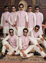 Thumbnail for Raivat Ethnic Art Silk Digital Print Work Jacket Set In Pink and Beige Colour