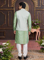 Thumbnail for Raivat Ethnic Art Silk Digital Print Work Jacket Set In Light Green Colour