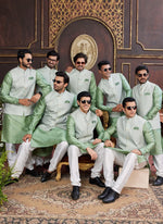 Thumbnail for Raivat Ethnic Art Silk Digital Print Work Jacket Set In Light Green Colour