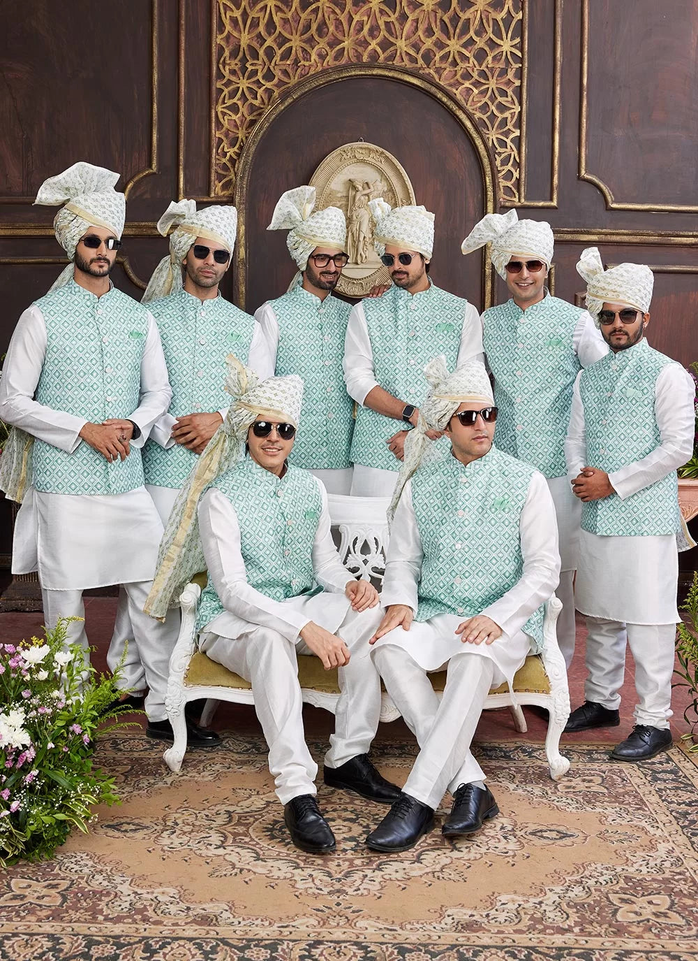 Raivat Ethnic Art Silk Digital Print Work Jacket Set In Sea Green Colour