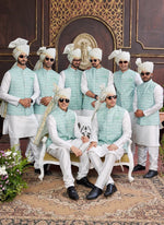 Thumbnail for Raivat Ethnic Art Silk Digital Print Work Jacket Set In Sea Green Colour