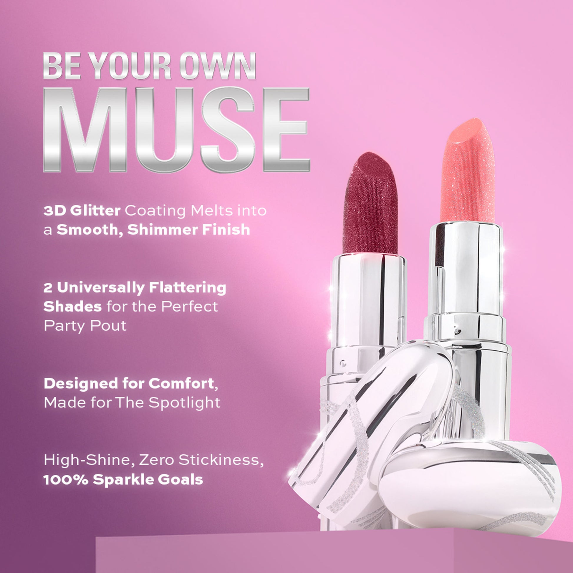 Makeup Revolution Metallic Muse Glitter Lipstick - Iced Berry - Distacart