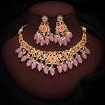 Thumbnail for Tehzeeb Creations Gold-Polished Baby Pink Colour Necklace With Stud - Distacart
