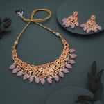 Thumbnail for Tehzeeb Creations Gold-Polished Baby Pink Colour Necklace With Stud - Distacart