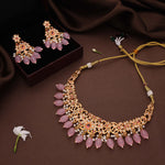 Thumbnail for Tehzeeb Creations Gold-Polished Baby Pink Colour Necklace With Stud - Distacart