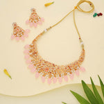 Thumbnail for Tehzeeb Creations Gold-Polished Baby Pink Colour Necklace With Stud - Distacart