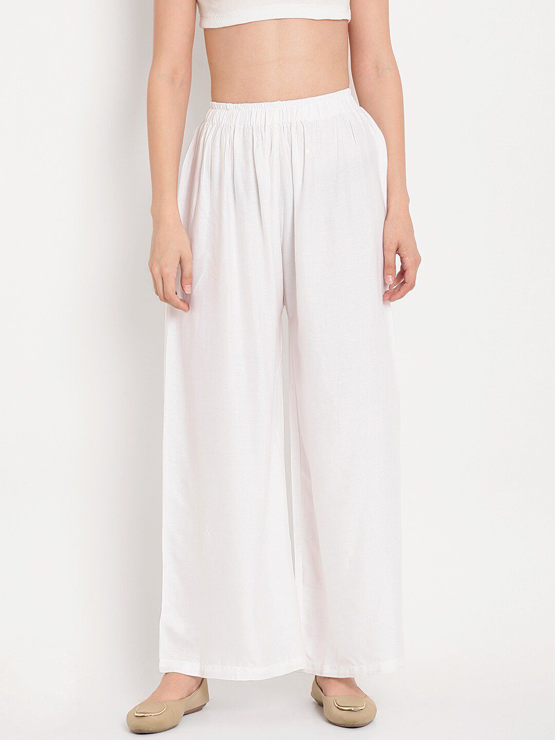 TAG 7 Women White & Maroon Set of 2 Flared Ethnic Palazzos