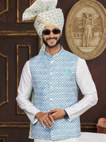 Thumbnail for Raivat Ethnic Art Silk Digital Print Work Jacket Set In Sky Blue Colour