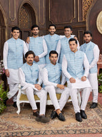 Thumbnail for Raivat Ethnic Art Silk Digital Print Work Jacket Set In Sky Blue Colour