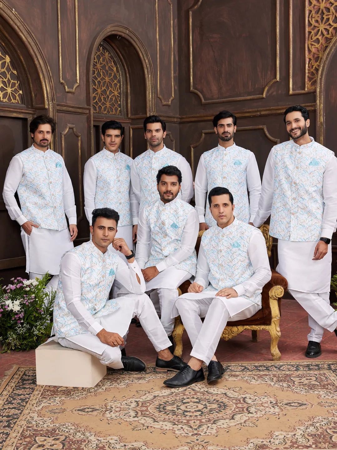 Raivat Ethnic Art Silk Digital Print Work Jacket Set In Sky Blue Colour