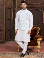Thumbnail for Raivat Ethnic Art Silk Digital Print Work Jacket Set In Sky Blue Colour