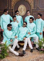 Thumbnail for Raivat Ethnic Art Silk Digital Print Work Jacket Set In Green Colour