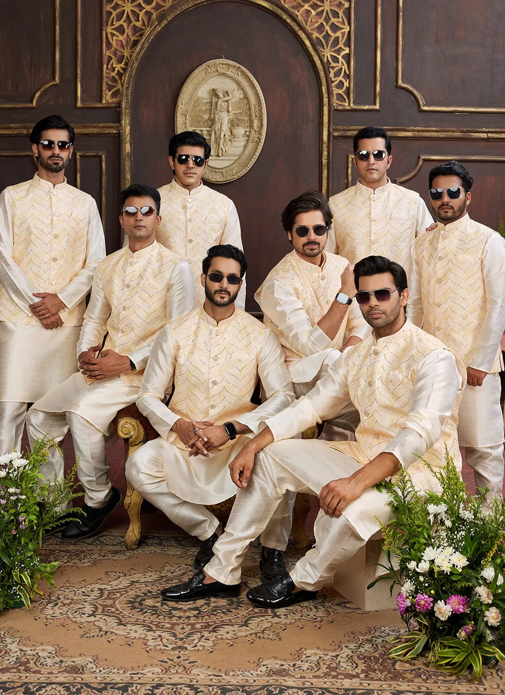 Raivat Ethnic Art Silk Digital Print Work Jacket Set In Light Yellow Colour