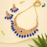Thumbnail for Tehzeeb Creations Gold-Polished Blue Colour Necklace With Stud - Distacart