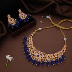 Thumbnail for Tehzeeb Creations Gold-Polished Blue Colour Necklace With Stud - Distacart