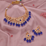 Thumbnail for Tehzeeb Creations Gold-Polished Blue Colour Necklace With Stud - Distacart