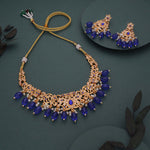 Thumbnail for Tehzeeb Creations Gold-Polished Blue Colour Necklace With Stud - Distacart