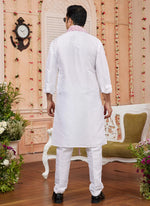 Thumbnail for Raivat Ethnic Off White Colour Art Silk Kurta Pajama With Matching Dupatta