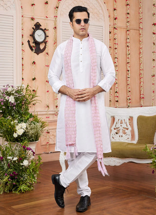 Raivat Ethnic Off White Colour Art Silk Kurta Pajama With Matching Dupatta