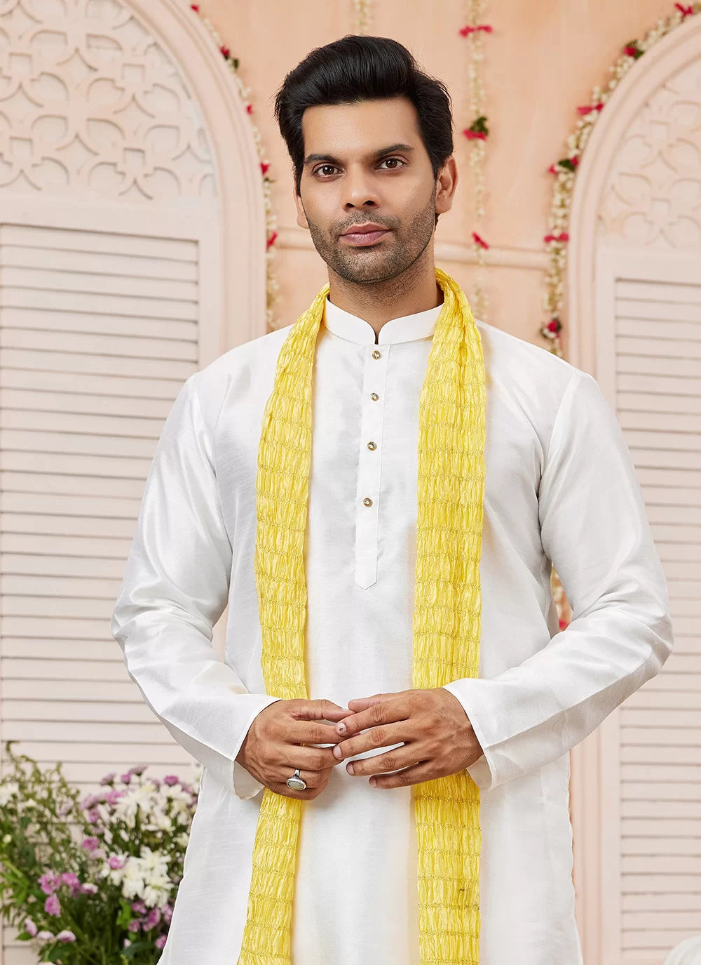 Raivat Ethnic Cream Colour Art Silk Kurta Pajama With Matching Dupatta