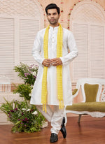 Thumbnail for Raivat Ethnic Cream Colour Art Silk Kurta Pajama With Matching Dupatta
