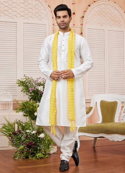 Raivat Ethnic Cream Colour Art Silk Kurta Pajama With Matching Dupatta