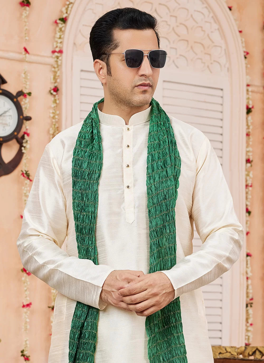 Raivat Ethnic Beige Colour Art Silk Kurta Pajama With Matching Dupatta