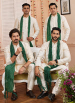 Thumbnail for Raivat Ethnic Beige Colour Art Silk Kurta Pajama With Matching Dupatta