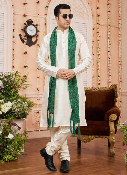 Raivat Ethnic Beige Colour Art Silk Kurta Pajama With Matching Dupatta