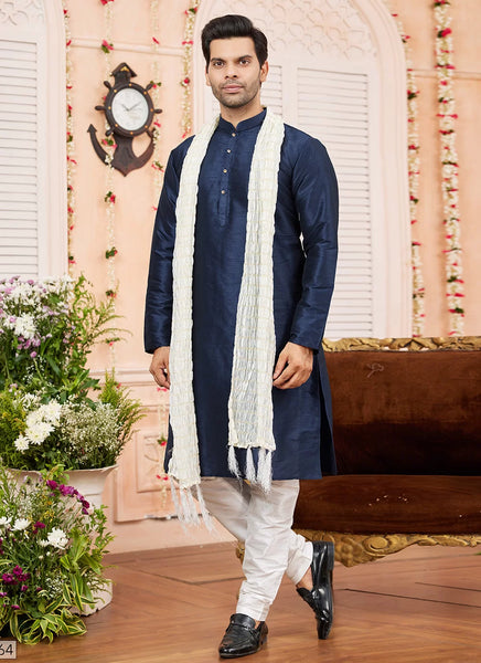 Raivat Ethnic Blue Colour Art Silk Kurta Pajama With Matching Dupatta