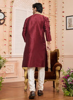Thumbnail for Raivat Ethnic Maroon Colour Art Silk Kurta Pajama With Matching Dupatta