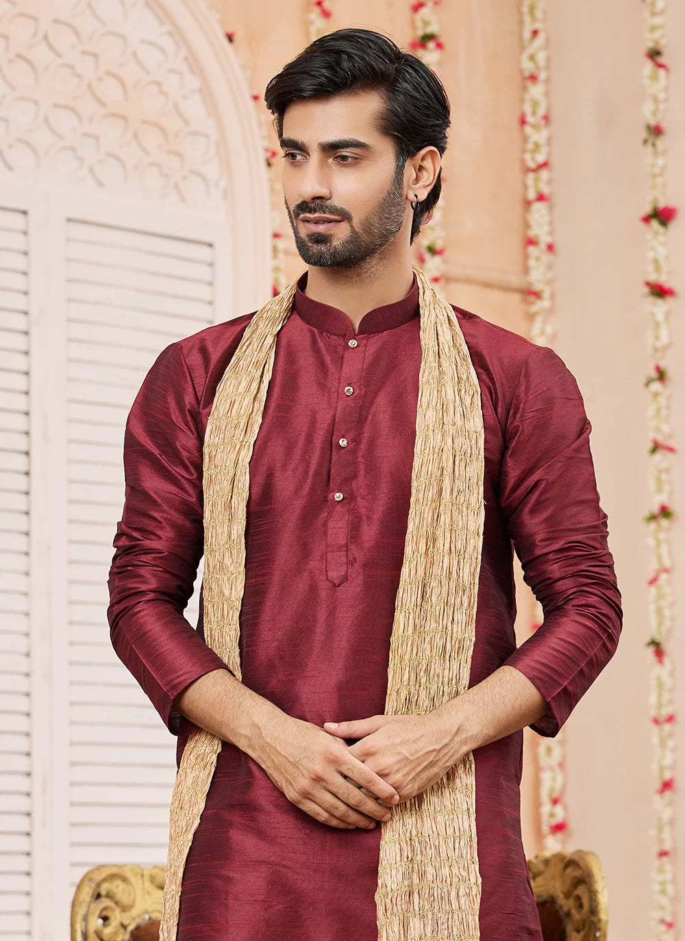 Raivat Ethnic Maroon Colour Art Silk Kurta Pajama With Matching Dupatta