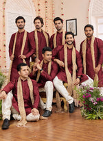 Thumbnail for Raivat Ethnic Maroon Colour Art Silk Kurta Pajama With Matching Dupatta