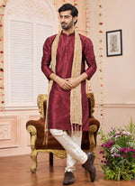Thumbnail for Raivat Ethnic Maroon Colour Art Silk Kurta Pajama With Matching Dupatta
