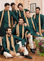 Thumbnail for Raivat Ethnic Green Colour Art Silk Kurta Pajama With Matching Dupatta