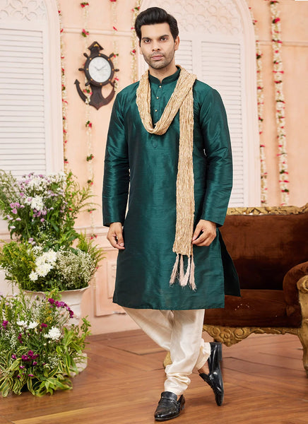 Raivat Ethnic Green Colour Art Silk Kurta Pajama With Matching Dupatta