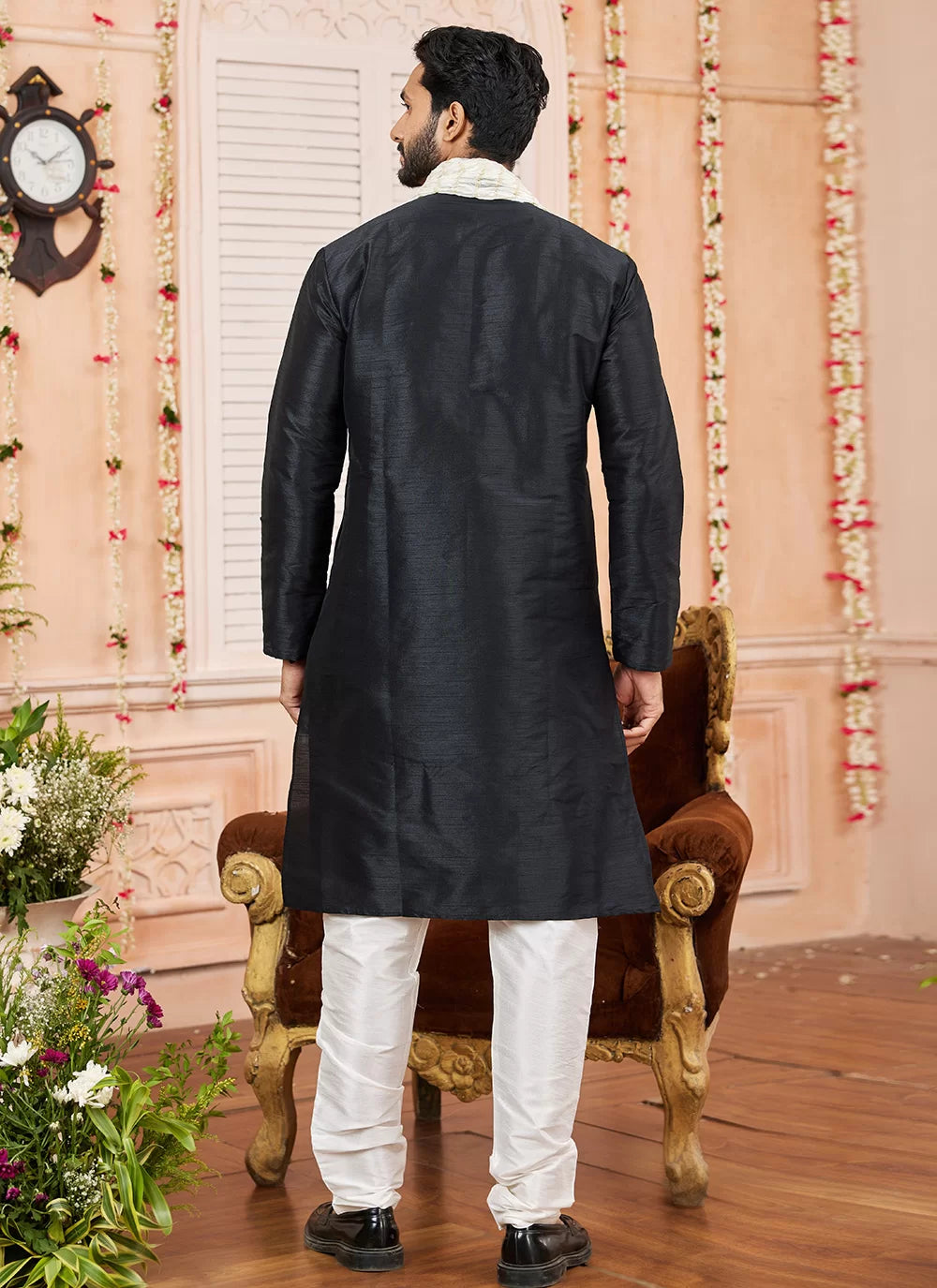 Raivat Ethnic Black Colour Art Silk Kurta Pajama With Matching Dupatta