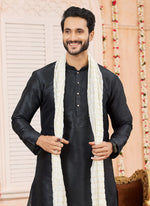 Thumbnail for Raivat Ethnic Black Colour Art Silk Kurta Pajama With Matching Dupatta