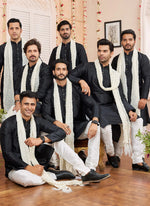 Thumbnail for Raivat Ethnic Black Colour Art Silk Kurta Pajama With Matching Dupatta