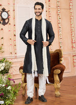 Thumbnail for Raivat Ethnic Black Colour Art Silk Kurta Pajama With Matching Dupatta