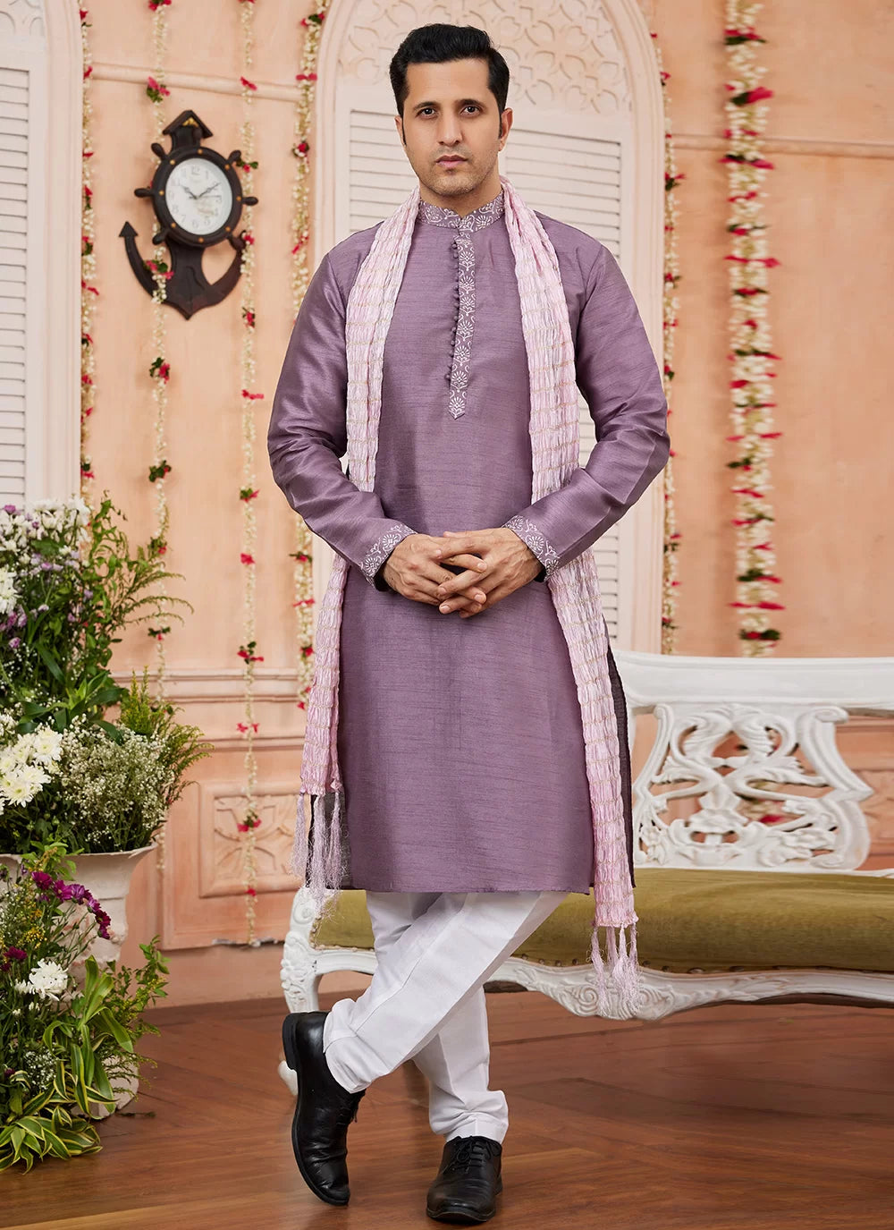 Raivat Ethnic Onion Pink Colour Art Silk Kurta Pajama With Matching Dupatta