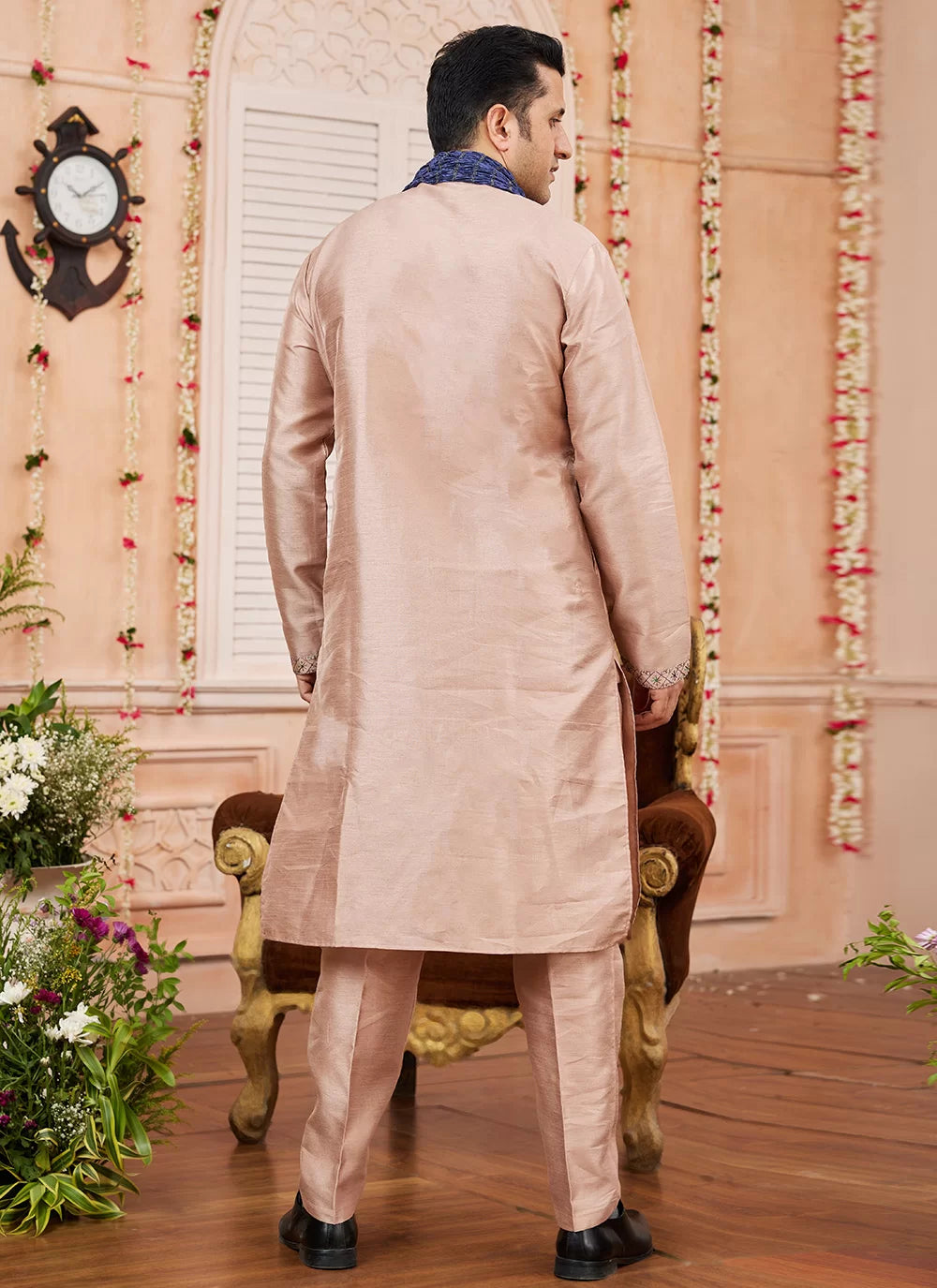 Raivat Ethnic Peach Colour Art Silk Kurta Pajama With Matching Dupatta