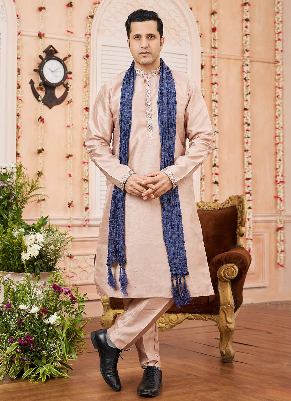 Raivat Ethnic Peach Colour Art Silk Kurta Pajama With Matching Dupatta