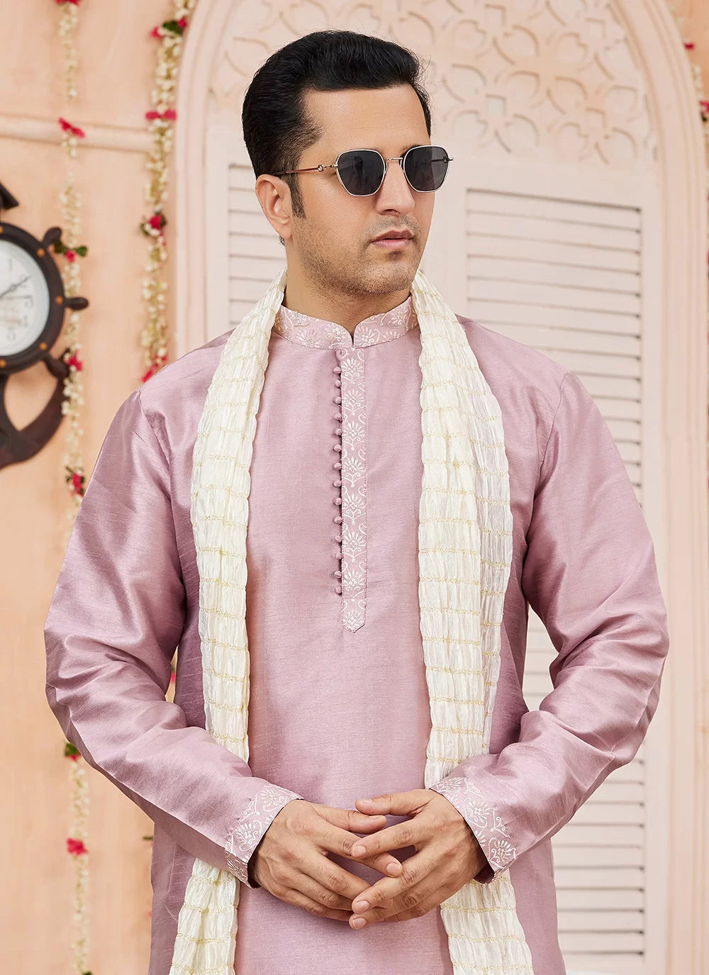 Raivat Ethnic Onion Pink Colour Art Silk Kurta Pajama With Matching Dupatta