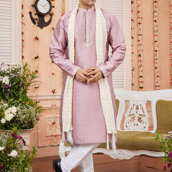 Raivat Ethnic Onion Pink Colour Art Silk Kurta Pajama With Matching Dupatta - Distacart