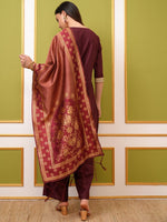 Thumbnail for Vishudh Burgundy Yoke Design Thread Work Straight Kurta & Palazzos With Dupatta