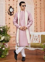 Thumbnail for Raivat Ethnic Onion Pink Colour Art Silk Kurta Pajama With Matching Dupatta