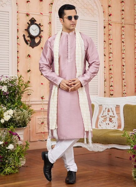 Raivat Ethnic Onion Pink Colour Art Silk Kurta Pajama With Matching Dupatta
