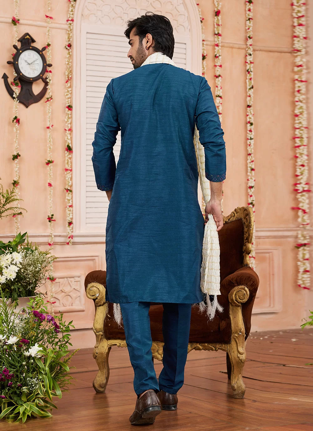 Raivat Ethnic Teal Blue Colour Art Silk Kurta Pajama With Matching Dupatta